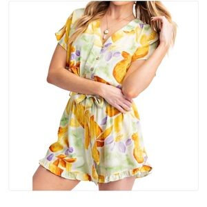 Easel Challis Waisted Short Romper, size L, NWT